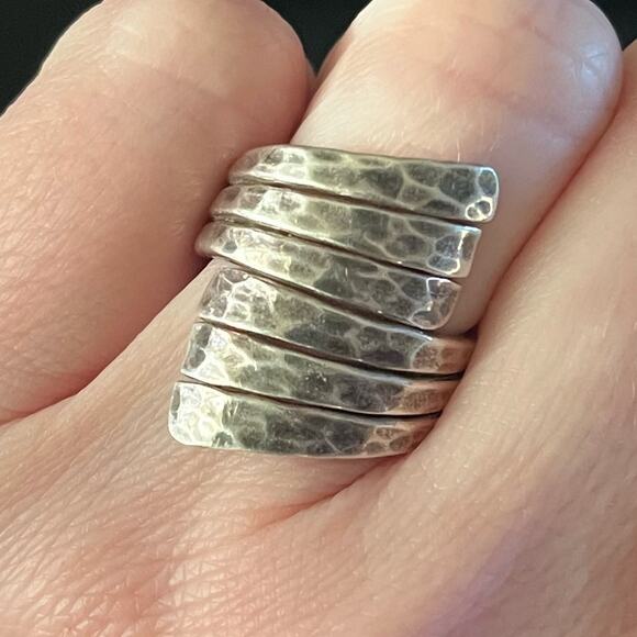 Vintage 925 Sterling silver triple band art deco twist ring oxidized size 6.5 - Picture 8 of 8